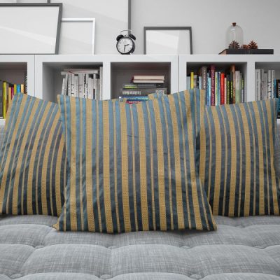 Tessuto da arredamento con strisce blu notte e giallo ocra 4