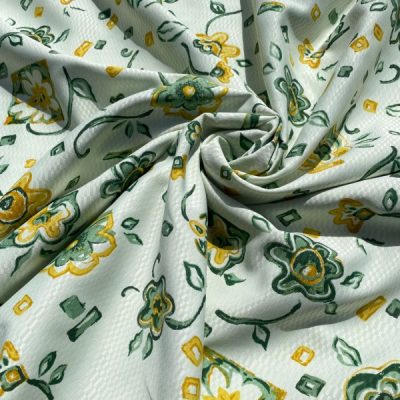 Tessuto d'arredo fantasia floreale stile rustico verde e giallo 1