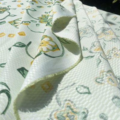 Tessuto d'arredo fantasia floreale stile rustico verde e giallo 2