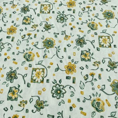 Tessuto d'arredo fantasia floreale stile rustico verde e giallo 4