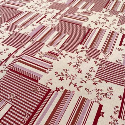 Tessuto double face effetto collage rosso bianco 2