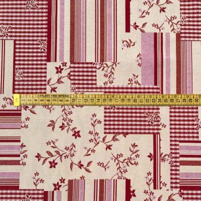 Tessuto double face effetto collage rosso bianco 1