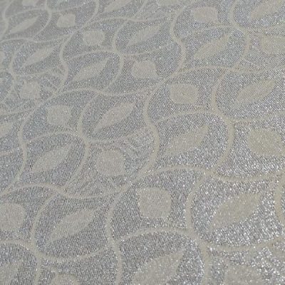 Tessuto double face motivo damascato a foglie panna e argento 1