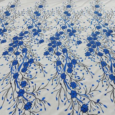 Tessuto fantasia floreale bianco blu Alt.150cm