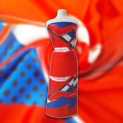 Scampolo in raso di seta fantasia astratta con tacchi multicolor 2