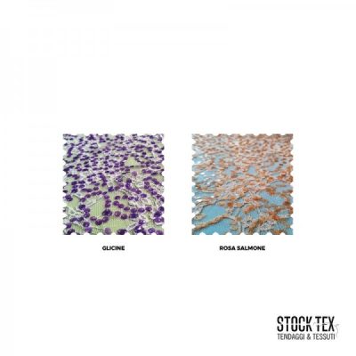 Galleria prodotti Tessuto in tulle con paillettes motivo floreale arancione lilla