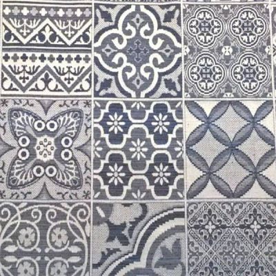 Tessuto per arredamento e tovaglie misto cotone effetto maiolica blu scuro e bianco 4