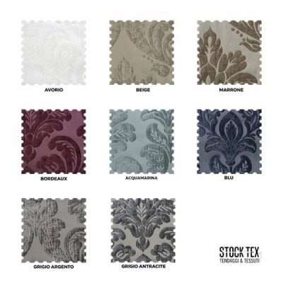 Tessuto motivo giglio cinigliato - 8 Varianti Alt.140cm