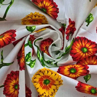 Tessuto per tovaglie panama con fiori grandi panama di cotone girasoli al metro rossi e arancioni 3
