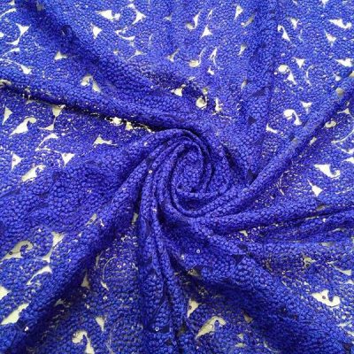 Pizzo con paillettes con trasparenze blu elettrico 1