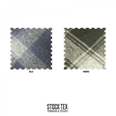 Galleria Tessuto per abiti e cappotti a pannetto con motivo a quadri bianco blu e nero