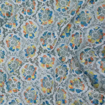 Pizzo motivo floreale multicolore rosa verde 7