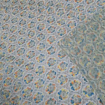 Pizzo motivo floreale multicolore rosa verde 5