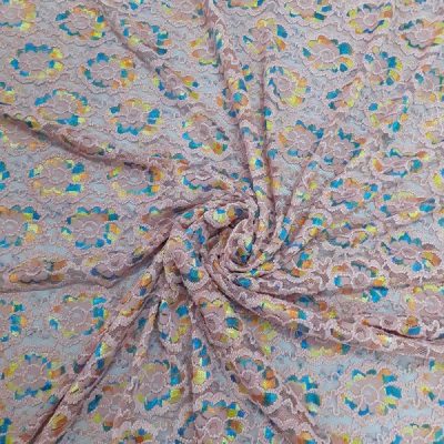 Pizzo motivo floreale multicolore rosa verde 4