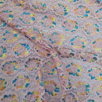 Pizzo motivo floreale multicolore rosa verde 3