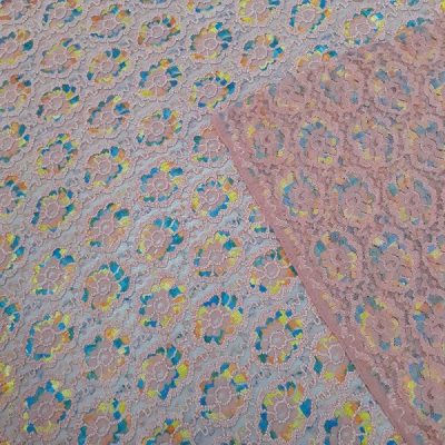 Pizzo motivo floreale multicolore rosa verde 2