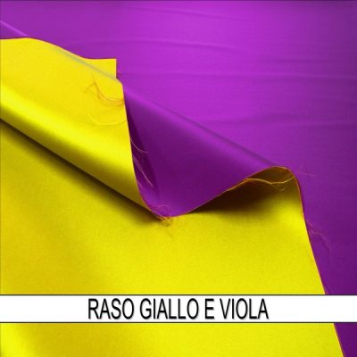 Tessuto per abiti in raso bicolore double face al metro giallo e viola 1