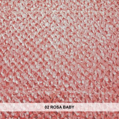 Tessuto per abiti in pizzo con applicazioni di petali di raso rosa baby 1