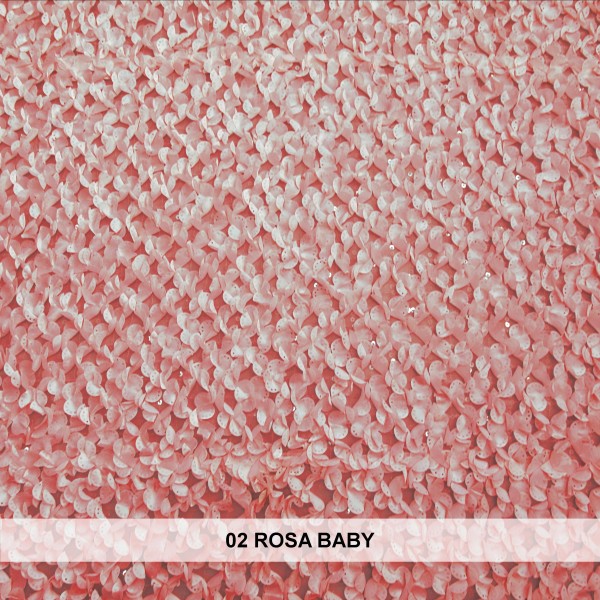 Tessuto per abiti in pizzo con applicazioni di petali di raso rosa baby 1