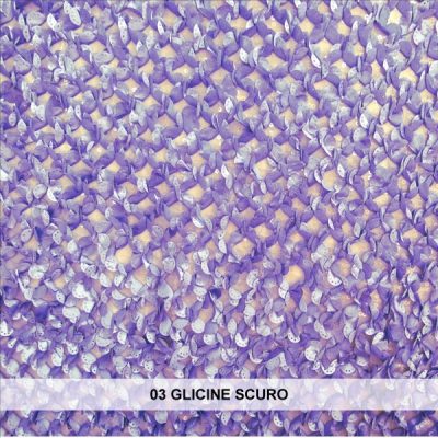 Tessuto per abiti in pizzo con applicazioni di petali di raso glicine scuro 1
