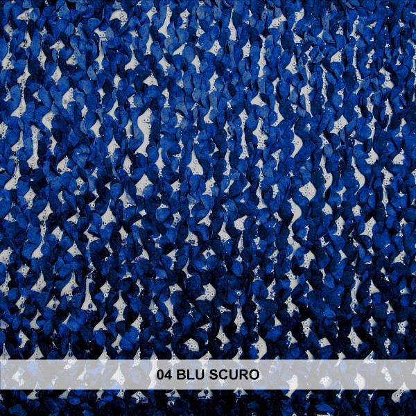 Tessuto per abiti in pizzo con applicazioni di petali di raso blu scuro 1