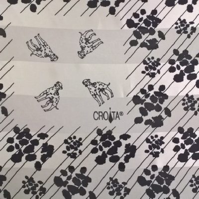 Raso di seta da abbigliamento motivo dalmata bianco nero al metro 3