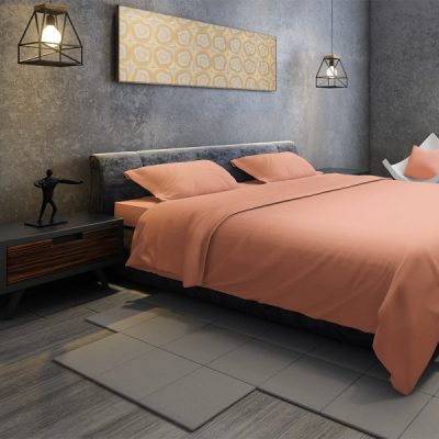 Arredamento effetto intrecciato rigato in cotone rosa salmone 5