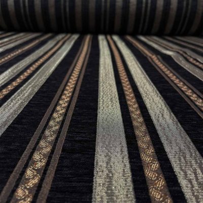 Misto cotone con righe a motivo damascato nero e tortora 2