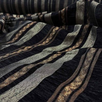 Misto cotone con righe a motivo damascato nero e tortora 4