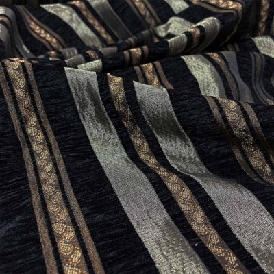 Misto cotone con righe a motivo damascato nero e tortora 5