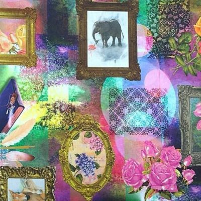 Tessuto per arredamento con fantasia a quadri con animali al metro multicolor 1