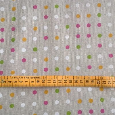 Tessuto per arredamento in misto cotone a piccoli pois multicolore su sfondo tortora 2 metro