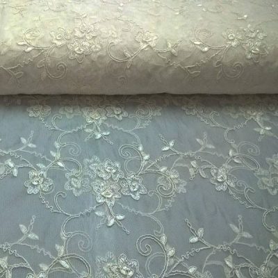 tessuto in tulle ricamato per tende floreale avorio al metro pezza 4