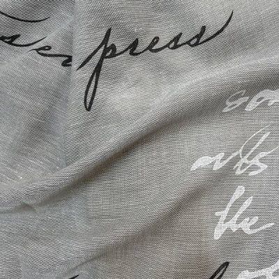 Tessuto per tende misto lino con fantasia a scritte Alt.320 cm