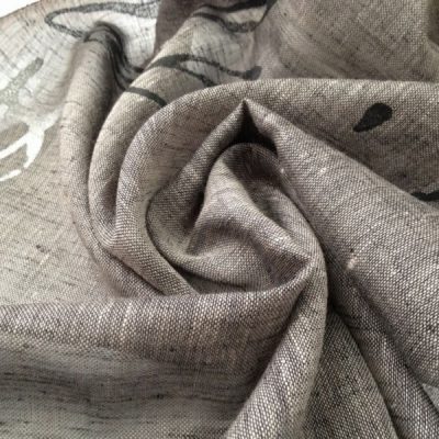 Tendaggi misto lino fantasia calligrafia bianco beige marrone 4