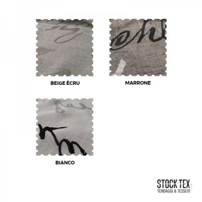 Tendaggi misto lino fantasia calligrafia bianco beige marrone 1