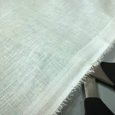 Tessuto per tende in puro lino al metro bianco naturale / avorio forbice cimosa