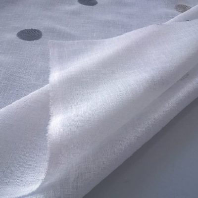 Tessuto per tende motivo a pois ricamati grigio e tortora bianco 2