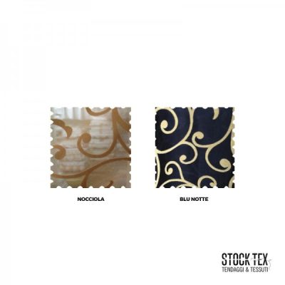 Tende motivo damascato ramage in velluto oro blu nocciola 1