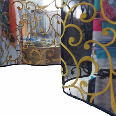 Tende motivo damascato ramage in velluto oro blu nocciola 4