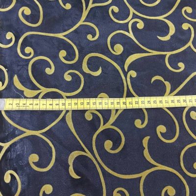 Tende motivo damascato ramage in velluto oro blu nocciola 3