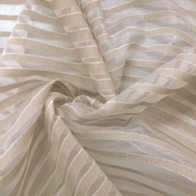 Tessuto per tende motivo a righe ondulate devor&egrave; al metro 1 arricciato