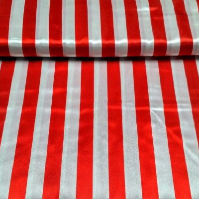 Tessuto raso stampato a righe rosse e bianche 2