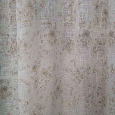 Tessuto per tende misto lino floreale bianco tortora scuro 2