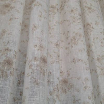 Tessuto per tende misto lino floreale bianco tortora scuro 3