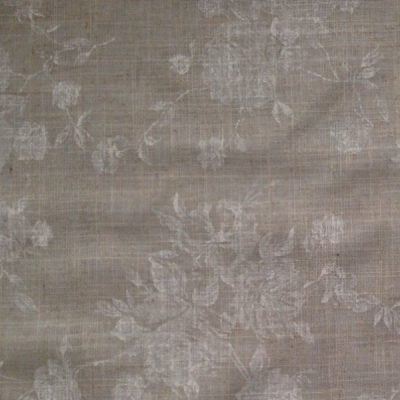 Tessuto per tende misto lino floreale bianco tortora scuro 1