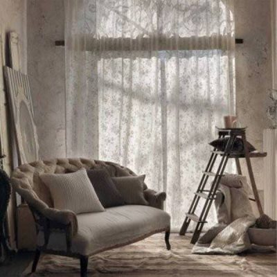 Tessuto per tende misto lino floreale bianco tortora scuro tenda finita