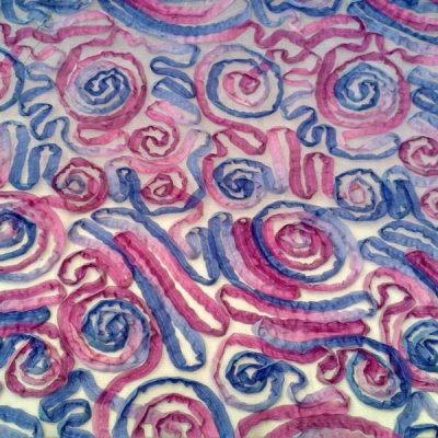 Pizzo elastico per abbigliamento con fantasia a spirali viola 4