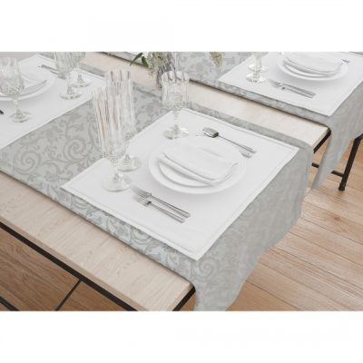 Mockup runner Tessuto per tovaglia Jacquard damascato al metro grigio scuro