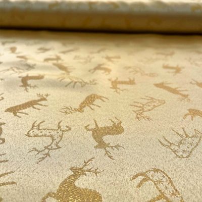 Tessuto per tovaglia runner con renne in lurex oro antico argento al metro dettaglio 2